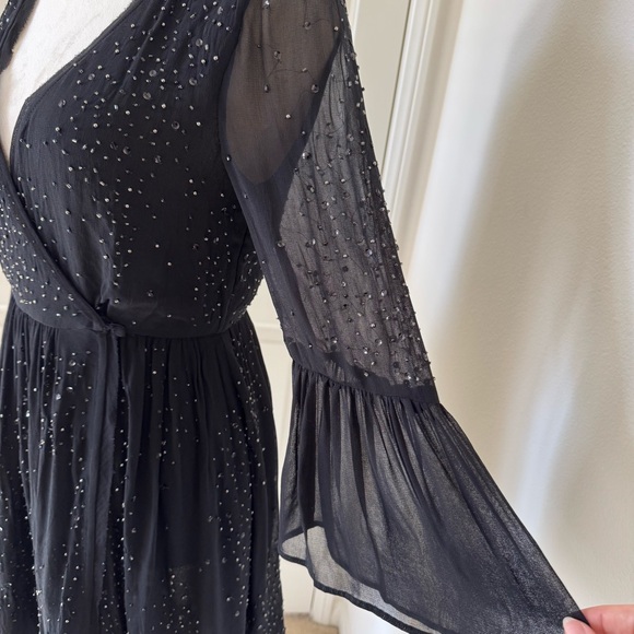 Free People beaded black wrap mini dress size 4 - Picture 5 of 10